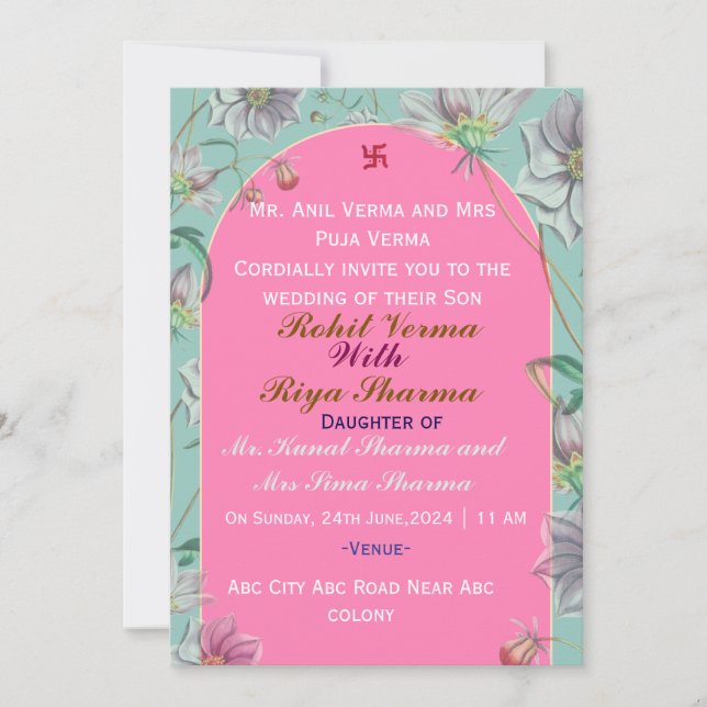 Cartes d'invitation pour mariage indien  (Devant)