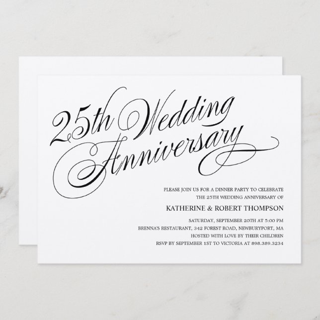 Cartes d'invitation pour noces d'argent (Devant / Derrière)