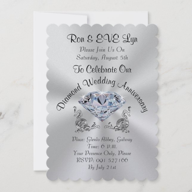 Cartes d'invitation pour noces de diamant, VOTRE T (Devant)