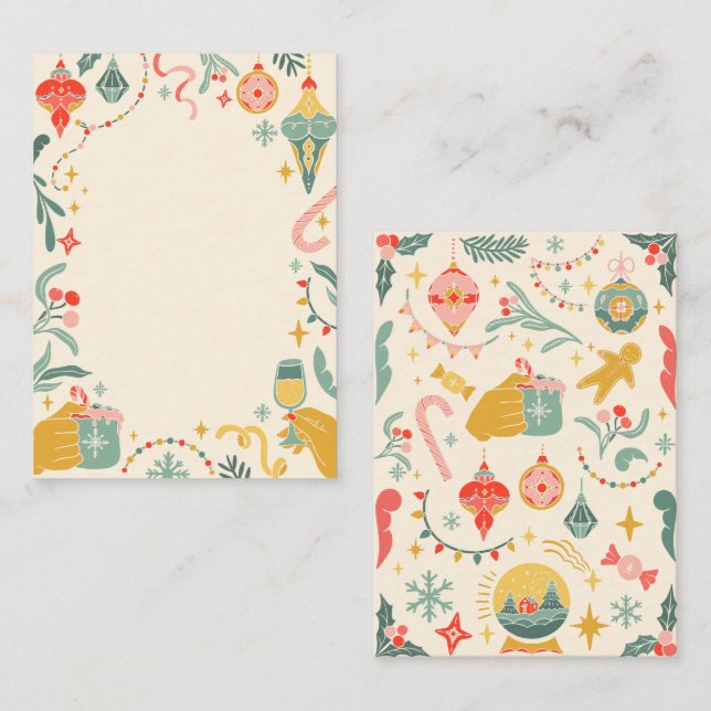 Cartes d'invitation pour ornements de fête de Noël (Devant / Derrière)