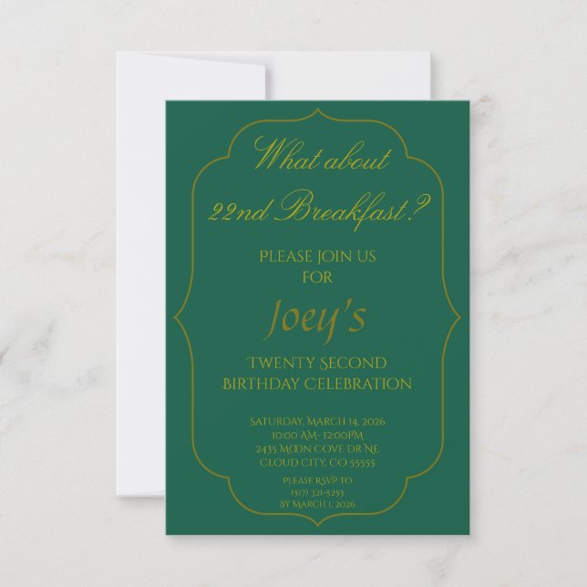 Cartes d'invitation pour petit-déjeuner d'annivers (Devant)
