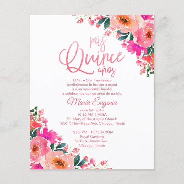 Cartes d'invitation pour Quinceañera à petit budge (Devant)