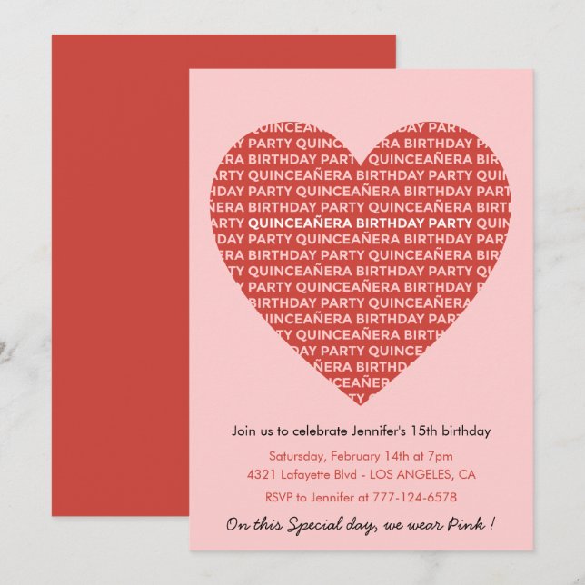Cartes d'invitation pour Quinceañera le jour de la (Devant / Derrière)