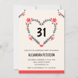 Cartes d'invitation pour ses 31 ans florales cœur