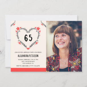 Cartes d'invitation pour ses 65 ans Floral Heart