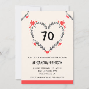 Cartes d'invitation pour ses 70 ans florales cœur