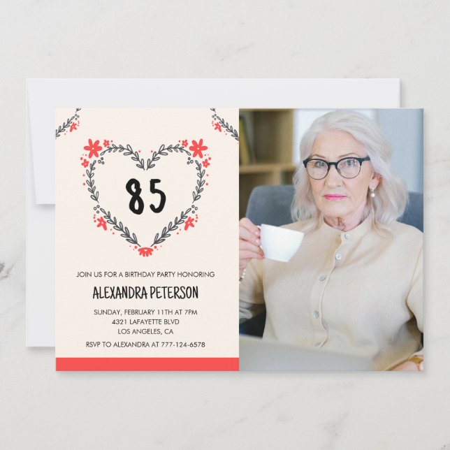 Cartes d'invitation pour ses 85 ans pour elle Fleu (Devant)