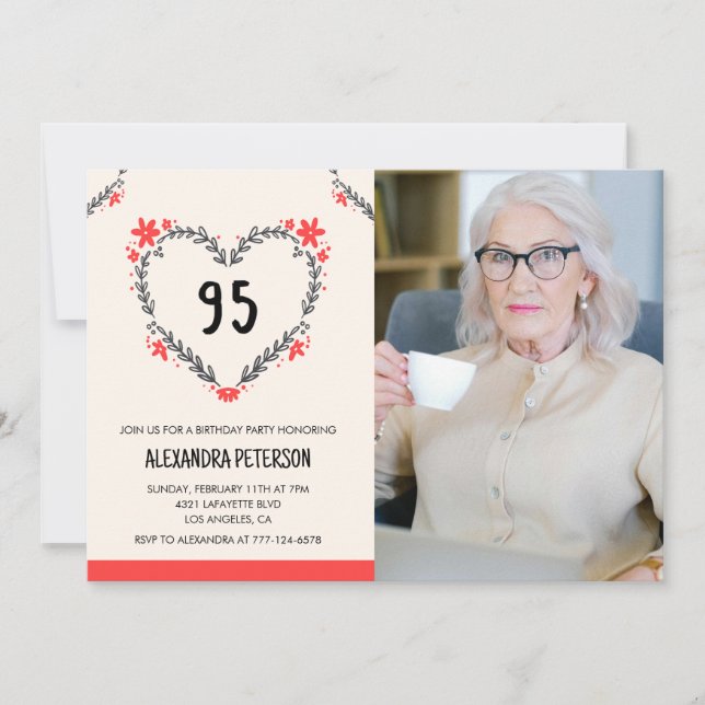 Cartes d'invitation pour ses 95 ans pour son Cœur  (Devant)