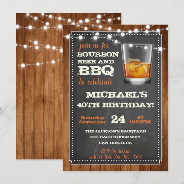 Cartes d'invitation pour soirée Bourbon, Bière et  (Devant / Derrière)