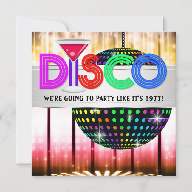 Cartes d'invitation pour soirée cocktail disco (Devant)