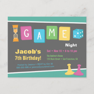 Cartes d'invitation pour soirée de jeux de société