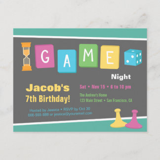 Cartes d'invitation pour soirée de jeux de société