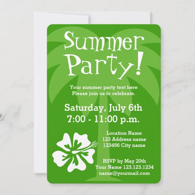 Cartes d'invitation pour soirée d'été avec fleur t (Devant)