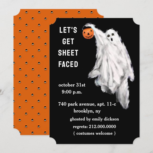 Cartes d'invitation pour soirée d'Halloween pour a (Devant / Derrière)