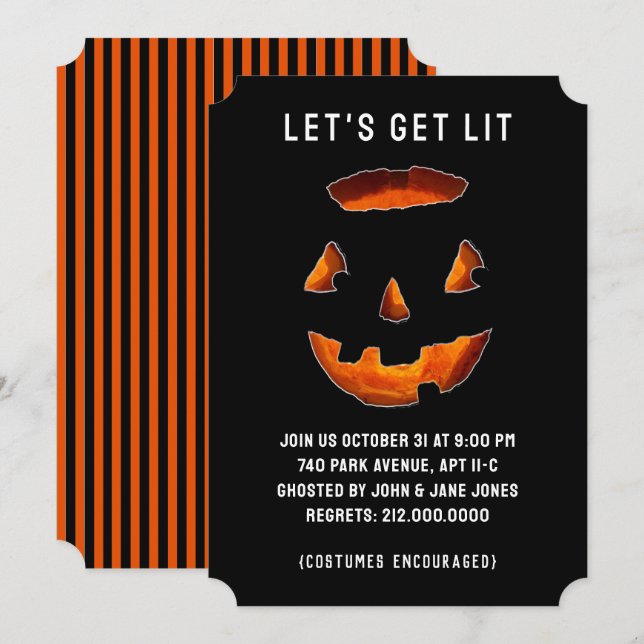 Cartes d'invitation pour soirée d'Halloween pour a (Devant / Derrière)