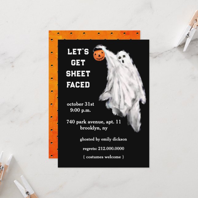 Cartes d'invitation pour soirée d'Halloween pour a (Devant/Arrière en situation)