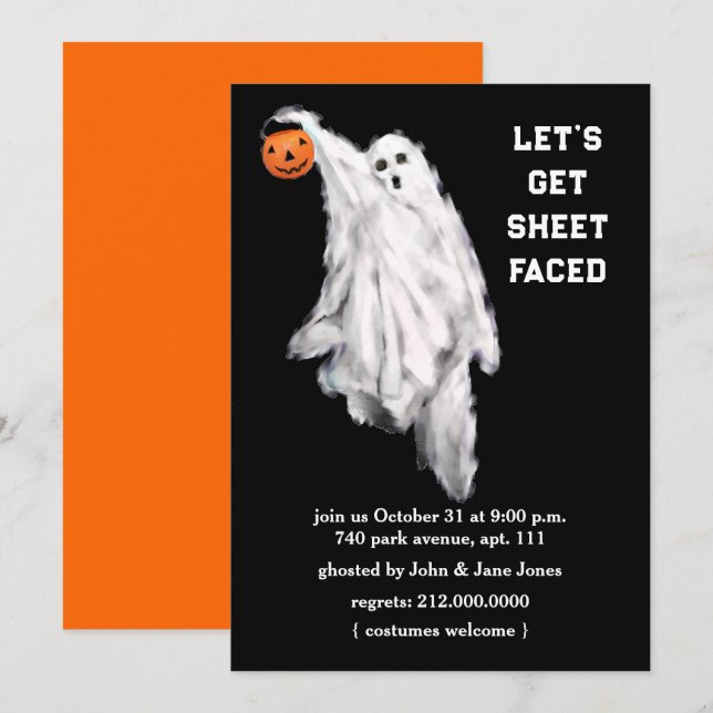 Cartes d'invitation pour soirée d'Halloween pour a (Devant / Derrière)