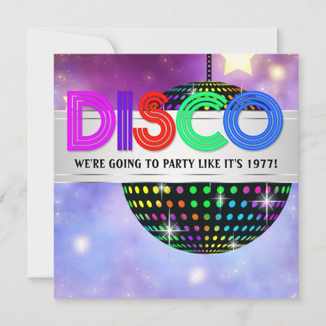 Cartes d'invitation pour soirée disco à boule à fa (Devant)