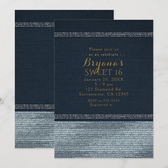 Cartes d'invitation pour soirée glamour Denim & Di (Devant / Derrière)