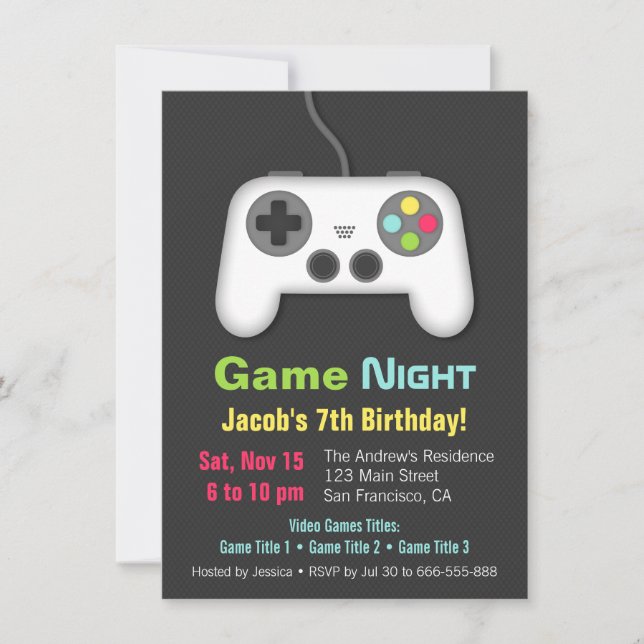 Cartes d'invitation pour soirée jeux vidéo pour l' (Devant)