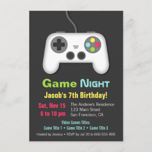 Cartes d'invitation pour soirée jeux vidéo pour l'