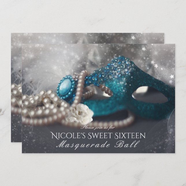 Cartes d'invitation pour soirée Masque de Bal et P (Devant / Derrière)