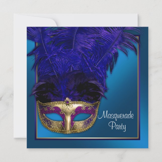 Cartes d'invitation pour soirée masquée bleu royal (Devant)