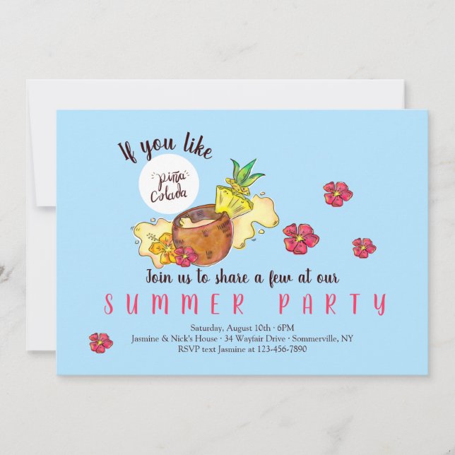 Cartes d'invitation pour soirée Piña Colada (Devant)
