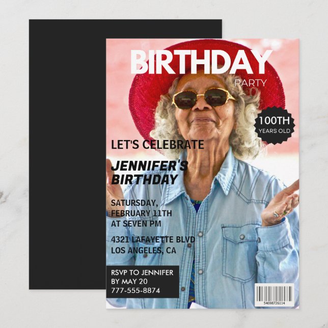 Cartes d'invitation pour son 100e anniversaire pou (Devant / Derrière)