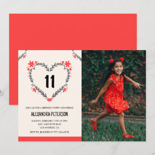Cartes d'invitation pour son 11e anniversaire Flor