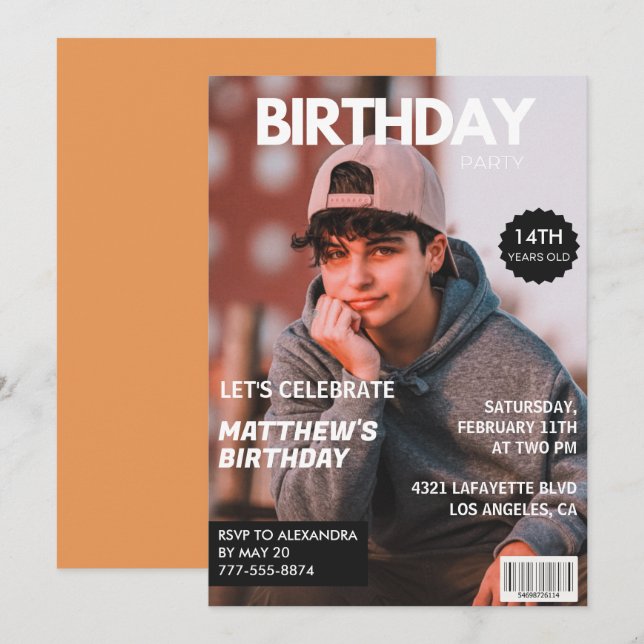 Cartes d'invitation pour son 14e anniversaire Maga (Devant / Derrière)