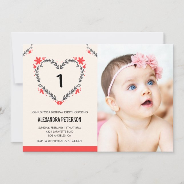 Cartes d'invitation pour son 1er anniversaire Flor (Devant)
