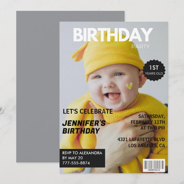 Cartes d'invitation pour son 1er anniversaire Maga (Devant / Derrière)