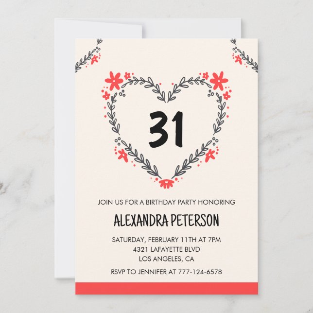 Cartes d'invitation pour son 31e anniversaire flor (Devant)