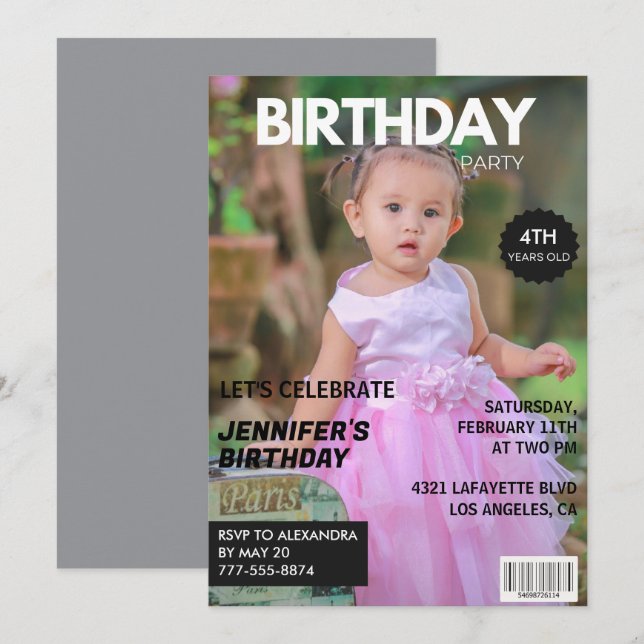 Cartes d'invitation pour son 4ème anniversaire Cou (Devant / Derrière)