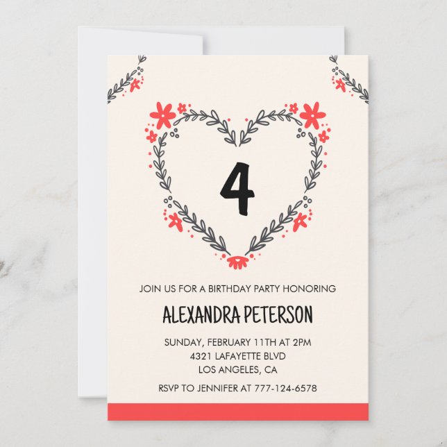 Cartes d'invitation pour son 4ème anniversaire flo (Devant)
