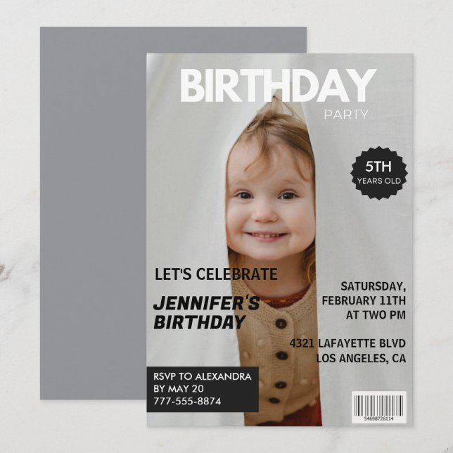 Cartes d'invitation pour son 5ème anniversaire Cou (Devant / Derrière)