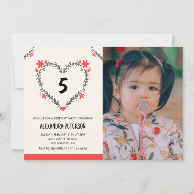 Cartes d'invitation pour son 5ème anniversaire Flo (Devant)