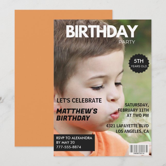 Cartes d'invitation pour son 5ème anniversaire Mag (Devant / Derrière)