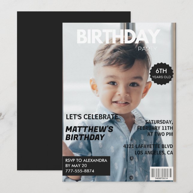 Cartes d'invitation pour son 6ème anniversaire Mag (Devant / Derrière)