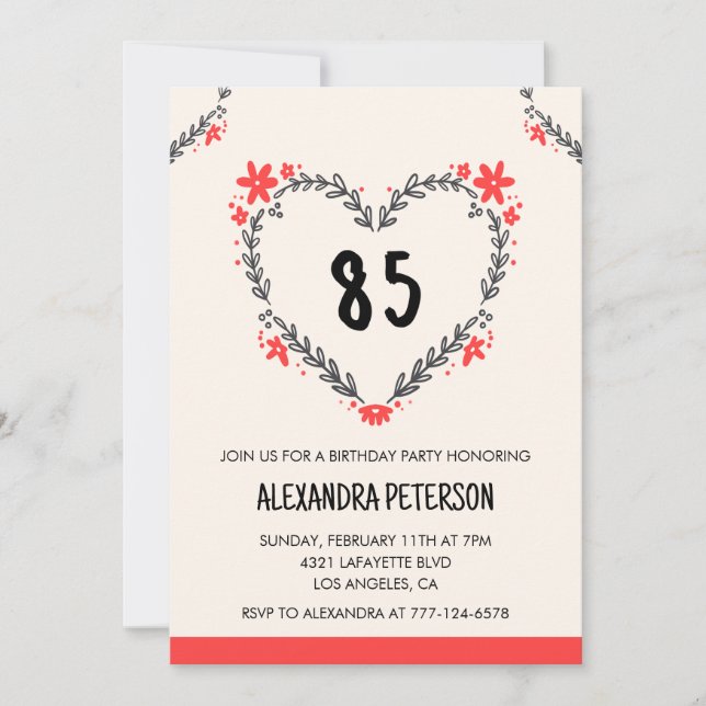 Cartes d'invitation pour son 85e anniversaire flor (Devant)