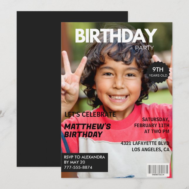 Cartes d'invitation pour son 9e anniversaire Magaz (Devant / Derrière)