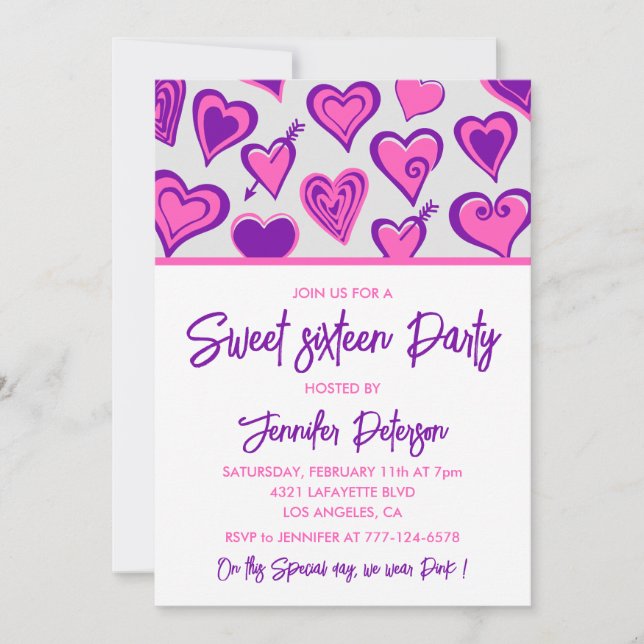 Cartes d'invitation pour sweet 16 de la Saint-Vale (Devant)