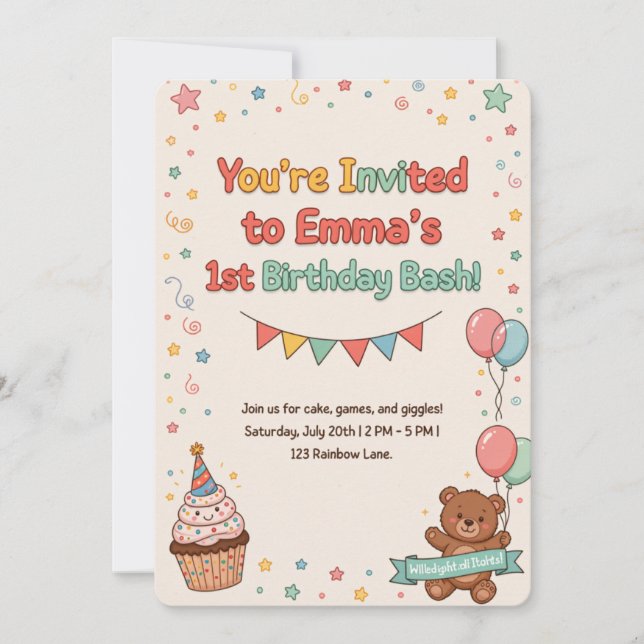 Cartes d'invitation pour un 1er anniversaire (Devant)