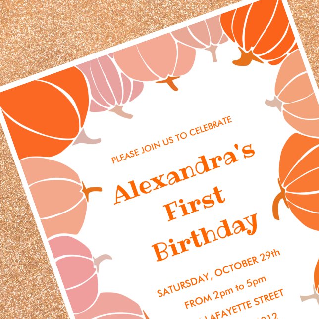 Cartes d'invitation pour un 1er anniversaire Hallo (Halloween-1st-birthday-invitations-pink-pumpkin-1)