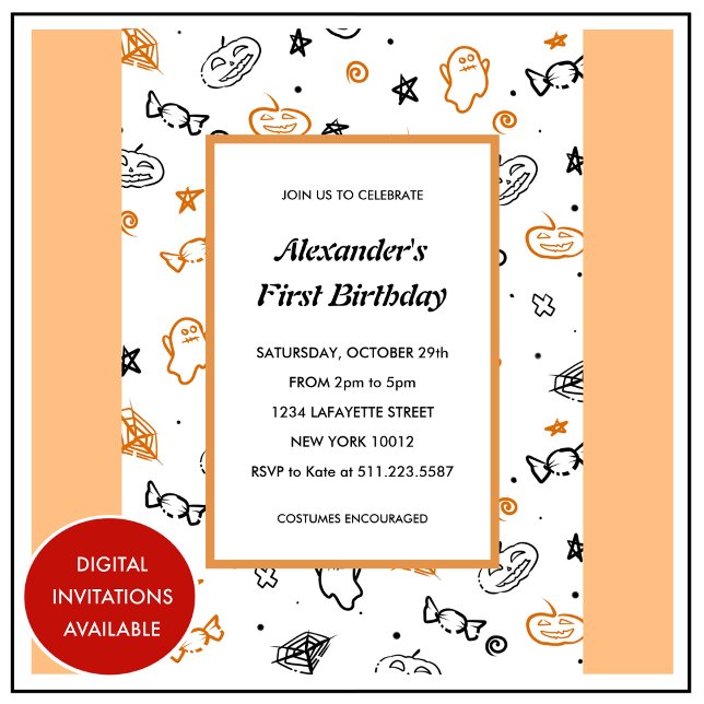 Cartes d'invitation pour un 1er anniversaire Hallo (Halloween-1st-birthday-invitations-fall-orange-1)