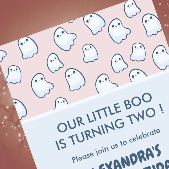 Cartes d'invitation pour un 2ème anniversaire Hall (halloween-2nd-birthday-invitation-pink-ghosts-2)
