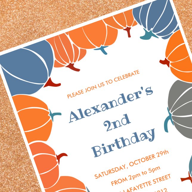 Cartes d'invitation pour un 2ème anniversaire Hall (Halloween-2nd-birthday-invitations-pumpkin-boy-1)
