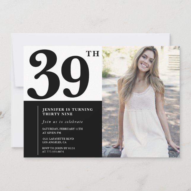 Cartes d'invitation pour un 39e anniversaire avec  (Devant)