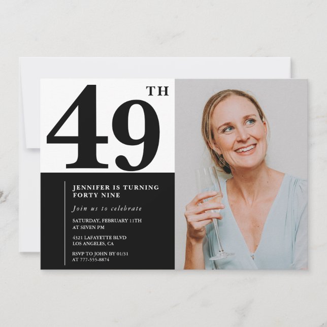 Cartes d'invitation pour un 49e anniversaire avec  (Devant)